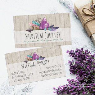 Rustic Bohemian Crystals & Arrow Watercolor Wood Business Card