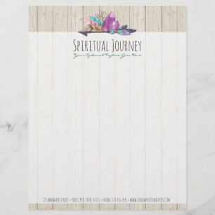 Rustic Bohemian Crystals & Arrow Watercolor Wood Letterhead