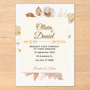 Rustic Bohemian Dried Floral Cream Wedding  Acrylic Invitations