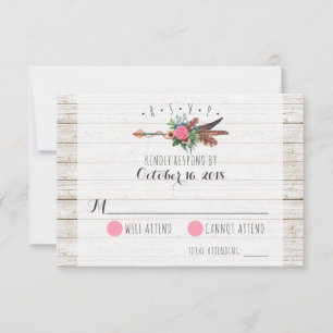 Rustic Bohemian Feathers Arrow Wedding RSVP Card