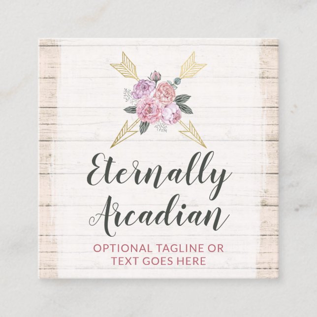 Rustic Bohemian Floral Arrows Boho Social Media Square Business Card (Front)
