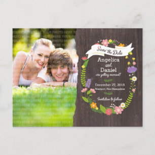 Rustic Bohemian Floral Wreath Photo Save the Date Announcement Postcard