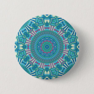Rustic Bohemian Geometric Mandala Blue Purple 2 Inch Round Button