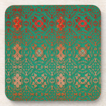 Rustic Bohemian Jade and Red Pattern