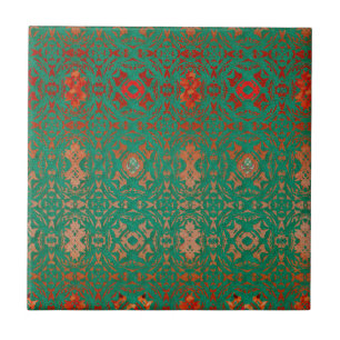 Rustic Bohemian Jade and Red Pattern Tile