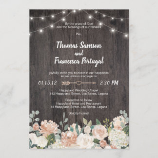 Rustic Bohemian String Lights Floral Invitation