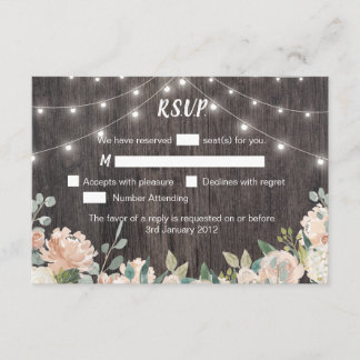 Rustic Bohemian String Lights Floral Wedding RSVP