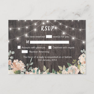 Rustic Bohemian String Lights Floral Wedding RSVP Card