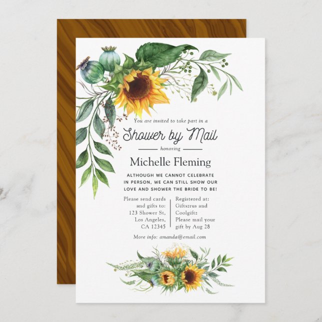Rustic Bohemian Sunflower Shower by Mail Invitation (Front/Back)