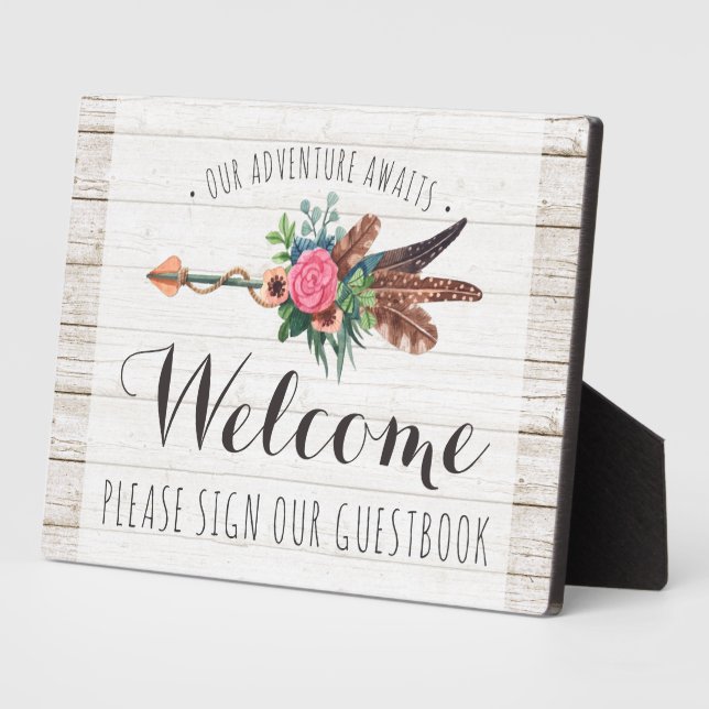 Rustic Bohemian Wedding Welcome Guestbook Sign Plaque (Side)