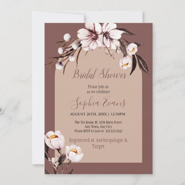 Rustic Bohemian White & Cream Floral Bridal Shower Invitation (Front)