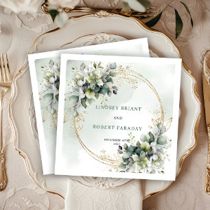 Rustic Bohemian White Roses Wedding Napkins