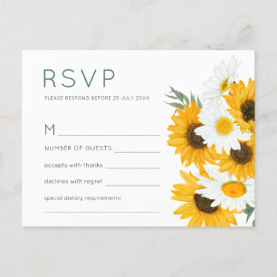 Rustic Bohemian Wildflowers Sunflower Wedding RSVP Invitation Postcard