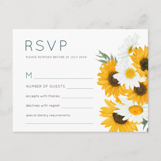 Rustic Bohemian Wildflowers Sunflower Wedding RSVP Invitation Postcard (Front)