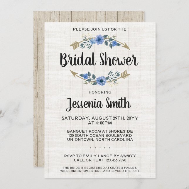 Rustic Boho Arrows Floral Bridal Shower Invitation (Front/Back)