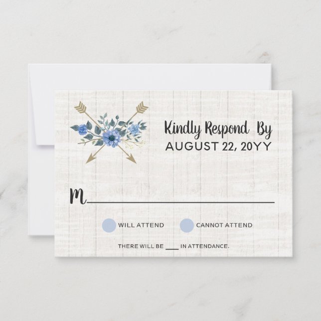 Rustic Boho Arrows Watercolor Floral Wedding RSVP (Front)