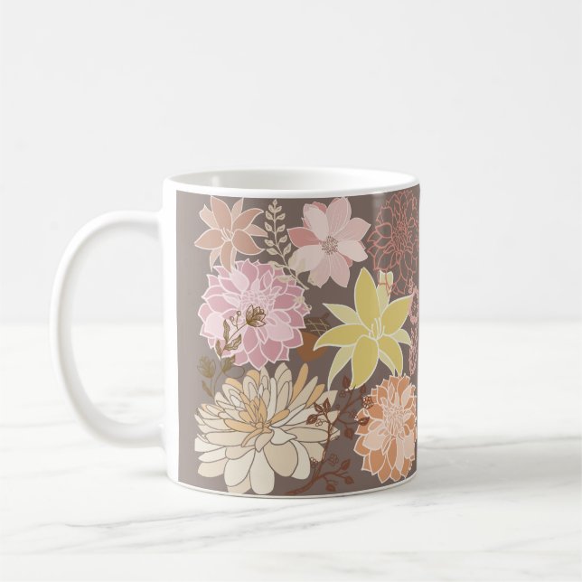 Rustic Boho Asphalt Floral Pattern  Coffee Mug (Left)
