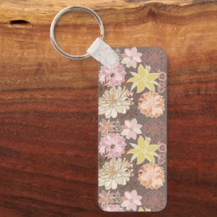 Rustic Boho Asphalt Floral Pattern Keychain
