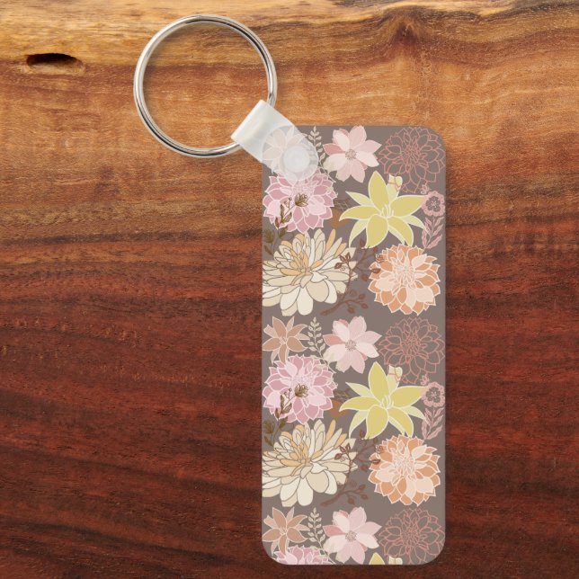 Rustic Boho Asphalt Floral Pattern  Keychain (Front)