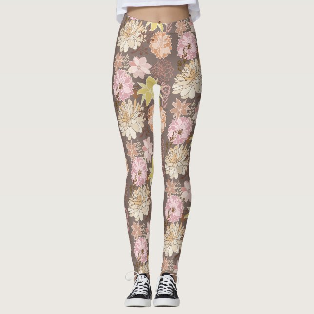 Rustic Boho Asphalt Floral Pattern  Leggings (Front)