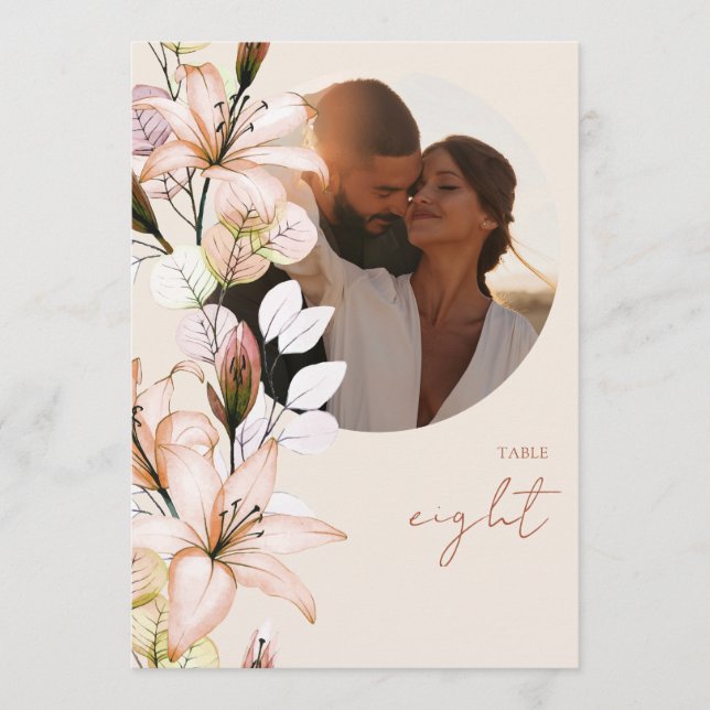 Rustic Boho Autumn Fall Floral Photo Table Number (Front)