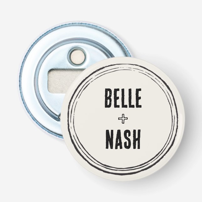 Rustic Boho Barn Wedding Button Bottle Opener (Front)