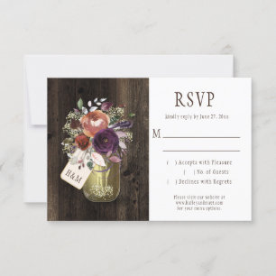 Rustic Boho Barn Wood Mason Jar Purple Floral RSVP