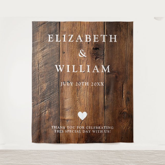 Rustic Boho Barn Wood Photo Booth Backdrop Tapestry (Front)