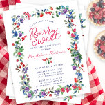Rustic Boho Berry 90th Birthday Budget Invitation<br><div class="desc">Just in time for Summer 2024, our brand new Summer Berry Bliss collection. Red, white and blue patriotism meets rustic Boho Chic. Strawberries, raspberries and blueberries on a white background create a patriotic vibe in this berry botanical frame. Berry Sweet is written in a playful and casual red script that...</div>