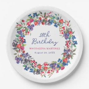 Rustic Boho Berry Summer 18th Birthday Paper Plate