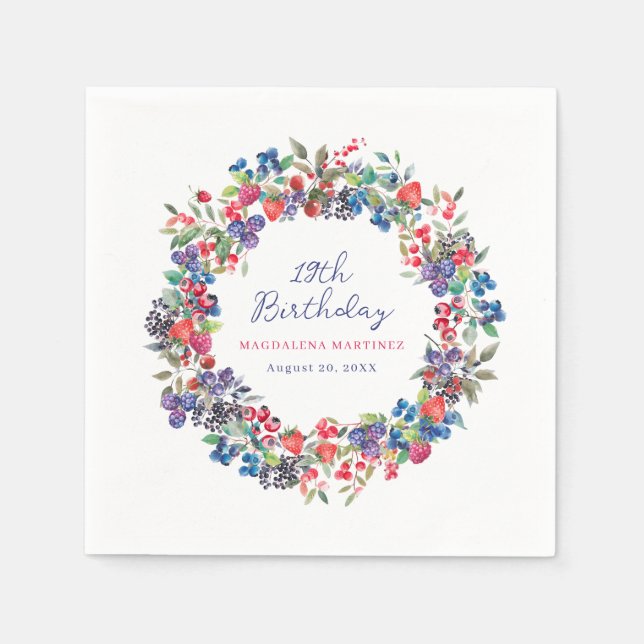Rustic Boho Berry Summer 19th Birthday Napkin (Front)