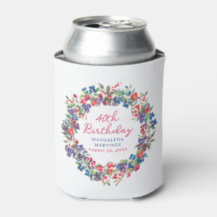 Rustic Boho Berry Summer 40th Birthday Custom Can Cooler