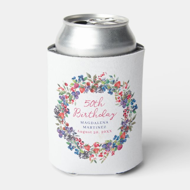 Rustic Boho Berry Summer 50th Birthday Custom Can Cooler (Can Front)