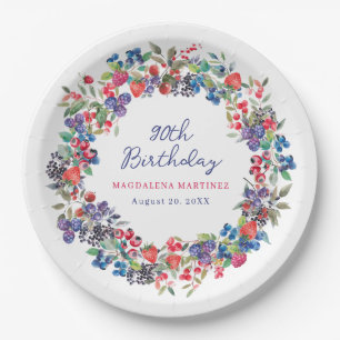 Rustic Boho Berry Summer 90th Birthday Custom Paper Plate