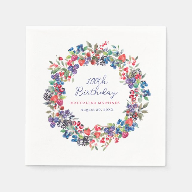 Rustic Boho Berry Summer Custom 100th Birthday Napkin (Front)