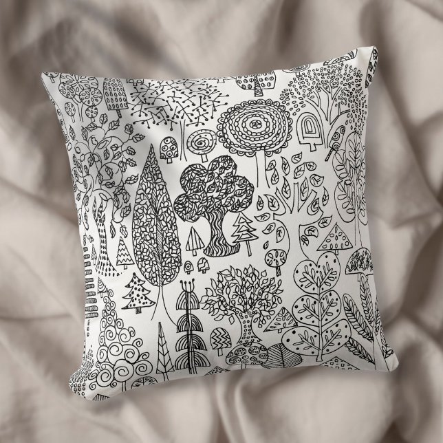 Rustic Boho Black and White Tree Pattern Throw Pillow (Creator Uploaded)