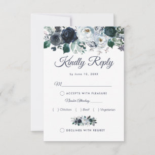 Rustic Boho Blue Floral Wedding RSVP with Menu