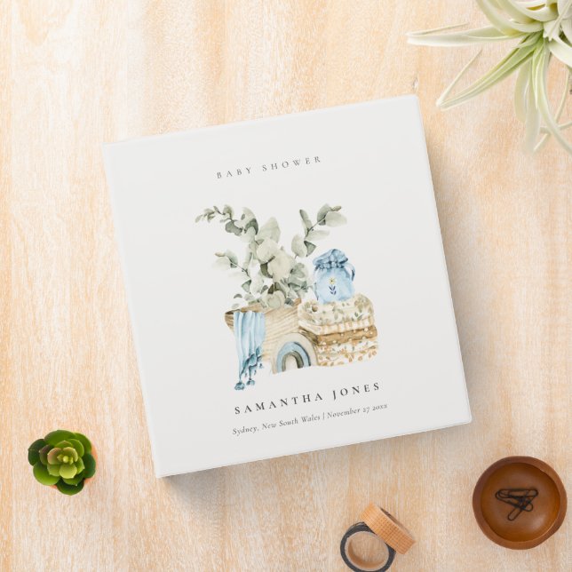 Rustic Boho Blue Nursery Foliage Boy Baby Shower Binder (In Situ)