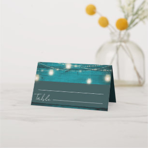 Rustic Boho Blue Wood Wedding Place Card