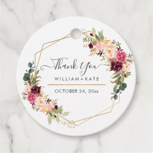 Rustic Boho Blush Burgundy Watercolor Thank You Favour Tags