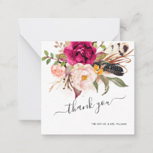 Rustic Boho Blush Watercolor Flowers thank you Card