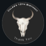 Rustic Boho Bohemian Cow Bull Birthday Party Favou Classic Round Sticker<br><div class="desc">Rustic Boho Bohemian Cow Bull Birthday Party Favour Stickers. Customize with any text you want.</div>