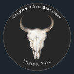 Rustic Boho Bohemian Cow Bull Birthday Party Favou Classic Round Sticker<br><div class="desc">Rustic Boho Bohemian Cow Bull Birthday Party Favour Stickers. Customize with any text you want.</div>