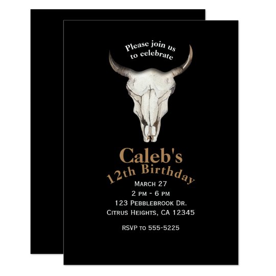 Rustic Boho Bohemian Cow Bull Party Invitations