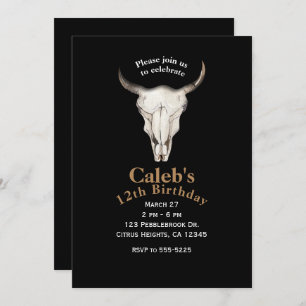 Rustic Boho Bohemian Cow Bull Party Invitations