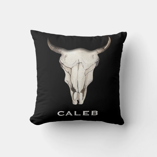 Rustic Boho Bohemian Cow Bull Western Country Throw Pillow (Front)