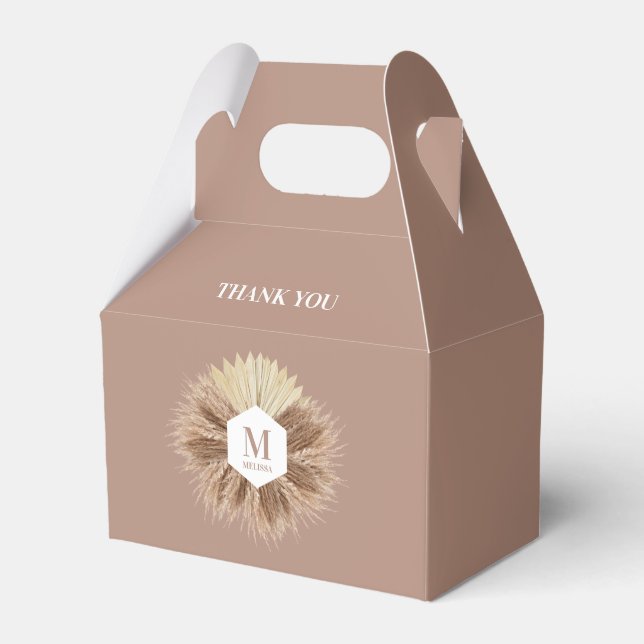 Rustic Boho Bohemian Pampas Grass Monogram Favor Box (Front Side)