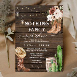 Rustic Boho Boots Nothing Fancy Just Love Wedding Invitation