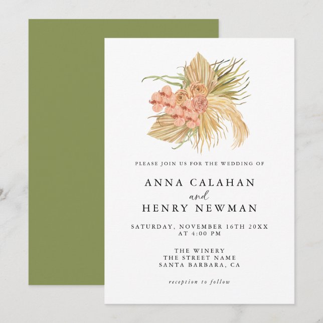 Rustic Boho Botanical Flower Wedding  Invitation (Front/Back)