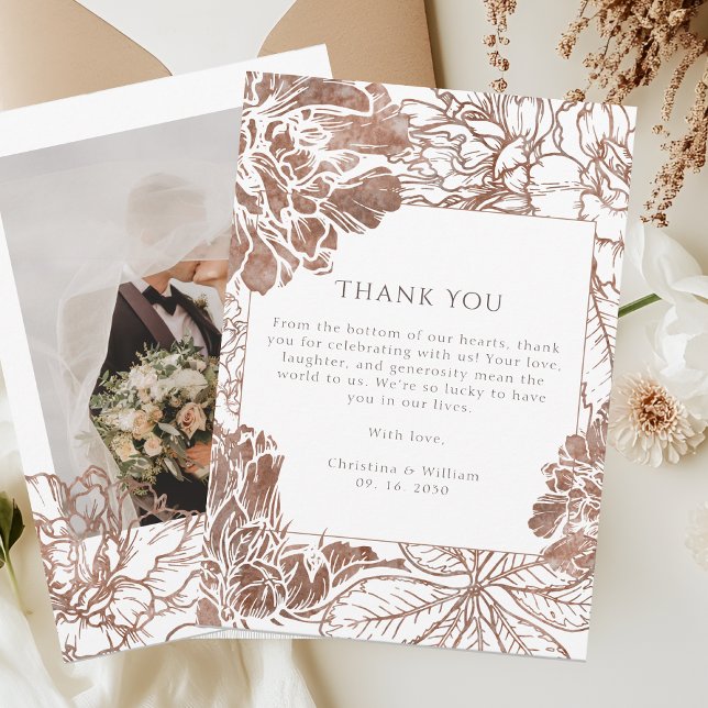 Rustic Boho Botanical Mocha Brown Wedding  Thank You Card (Creator Uploaded)